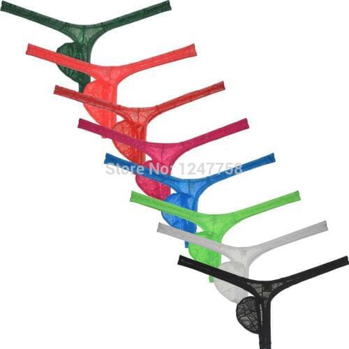 Men Tanga Hombre Jacquard Bikini Thong Underwear Erotic Jock Strap See-through Pouch T-back