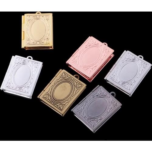 6 Pieces Alloy Flower Book Photo Picture Charm Pendant Gift Frame Locket Jewelry Gifts