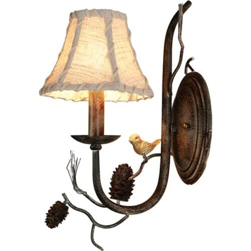 Country Wall Light Pinecone +Bird Restaurant Retro Decoration Wall Lamp Cafe Inn Club Bar Sconce