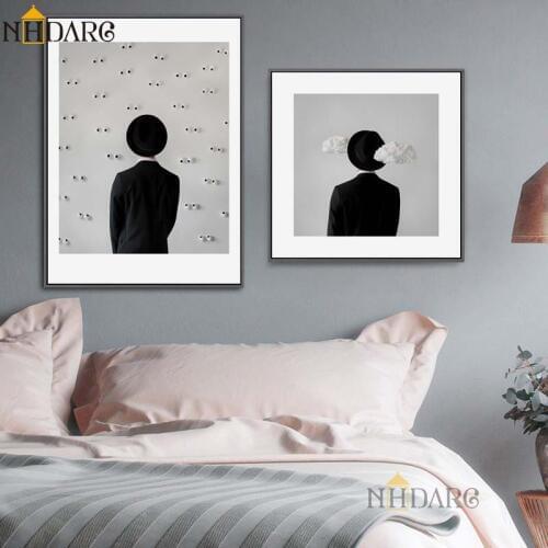 NHDARC Canvas Printings Spray Painting Black White Fashion Modern Figure Hats Backs Simple Home Decor Postrers Wall Art Picture