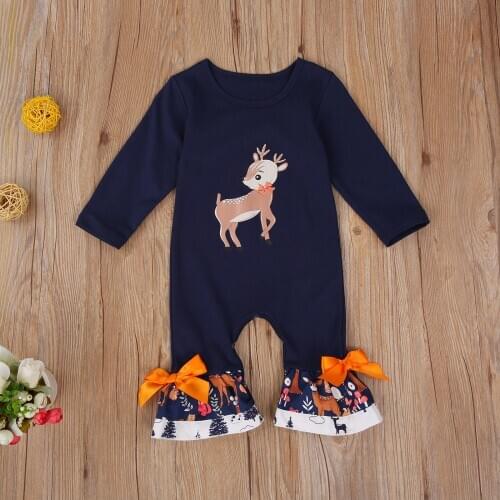 Toddler Baby Girls Brother and Sister Matching Sets Unisex Baby Ankle Bow Romper Dress Deer Print Outfits