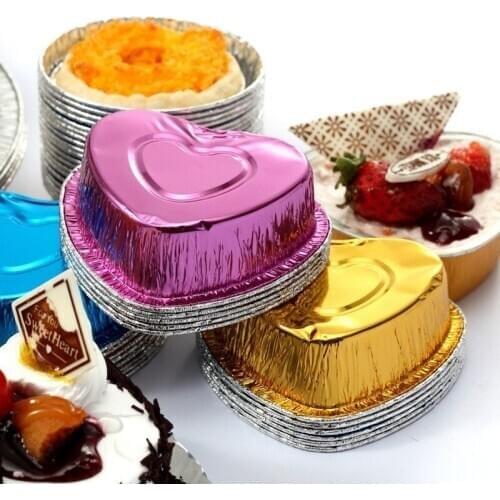 Disposable Aluminum Foil Mini Cupcake Cups Heart Shaped Baking Egg Tart Mold for Muffin Cupcake Baking Baking Cup Bakeware