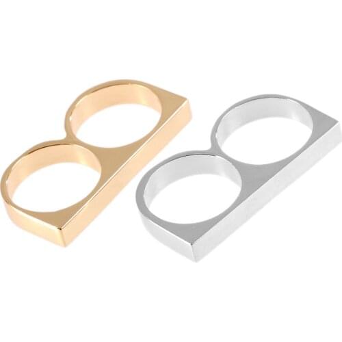 Punk Women/Men Two Fingers Rings Personality Hip Hop Stainless Steel Brass Knuckles Fashion Ring Jewelry Gift