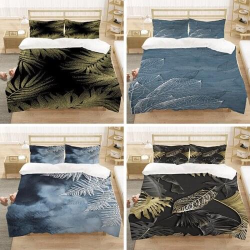 Nordic 3-piece Simple 3D Digital Plant Printed Duvet Cover Pillow Case Leaf Pattern Luxury Bedding Set Bedroom Set Queen