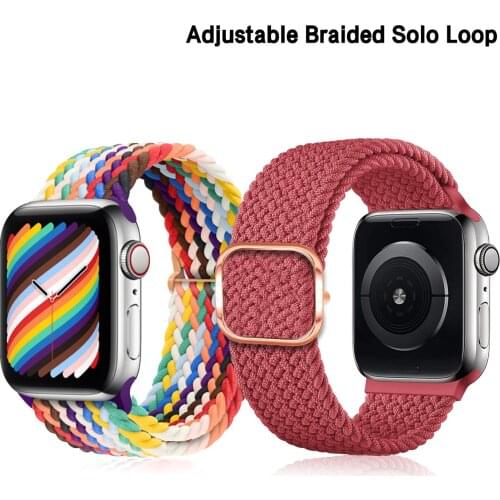 Braided Solo Loop Sport Strap for Correa Apple Watch Band 38/40/42/44mm Adjustable Elastic Nylon Bracelet IWatch Series 3 4 5 SE