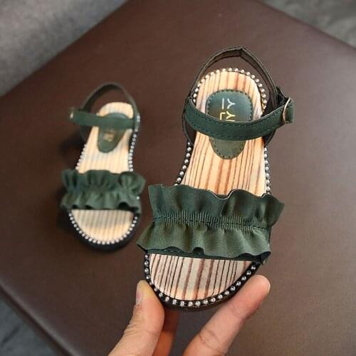 Baby Summer Flat Shoes Girls Open Toes Pleated Sandals Kids Soft Sole Beach Sandal 2021 Child Walk Casual Shoes Green 21-37