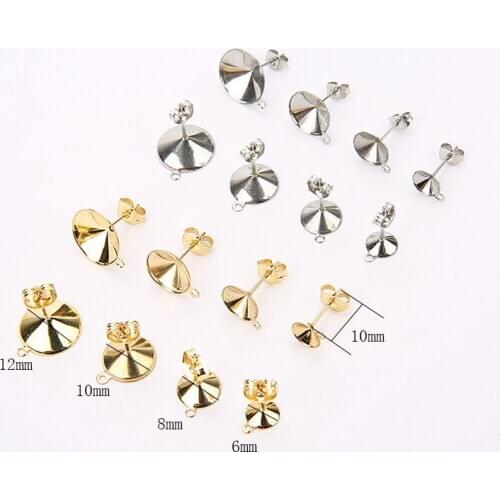 20pcs Stainless Steel Stud Earring Post With Loop Blank Base Glod Color Cabochon Settings Earring Findings Diy Jewelry Supplies