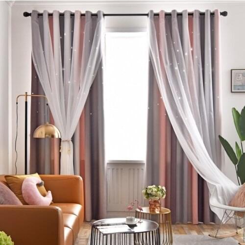 Star Curtains for Kids Bedroom Star Hollow Out Blackout Decor Double Layer Star Cut Out Lace Elegant Parlor Window Drapes