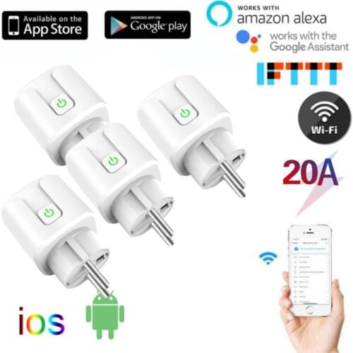Tuya WiFi EU Smart Plug 20A 100-240V Adapter Wireless Remote Voice Control Power Monitor Timer Socket For Google Home Alexa