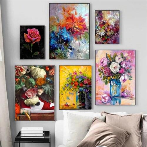 Modern Abstract Watercolour Blue Orange Flower Canvas Painting Poster and Print Wall Art Picture Cuadros for Living Room Decor