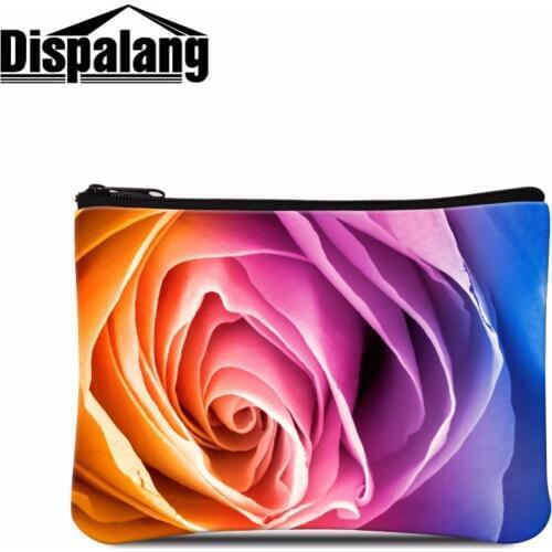 Dispalang Flower 3D Print Coin Bag for Girls Rose Pattern Portable Coin Case Pretty Zipper Wallet Bag for Women Girly Coin Pouch