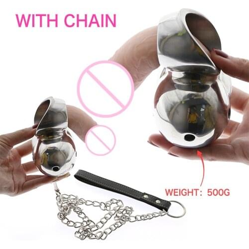 500g HEAVY DUTY BALL SLEEVE Scrotum Pendant with Chain Testicle Squeezer Device Stainless Steel Ball Stretchers Slave Sex Toys