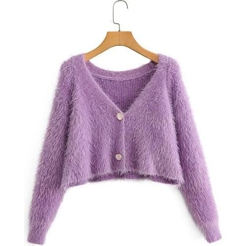 Cropped cardigan knitted v neck sweater autumn korean sweater women mohair cardigan ladies button up sweater streetwear 2020