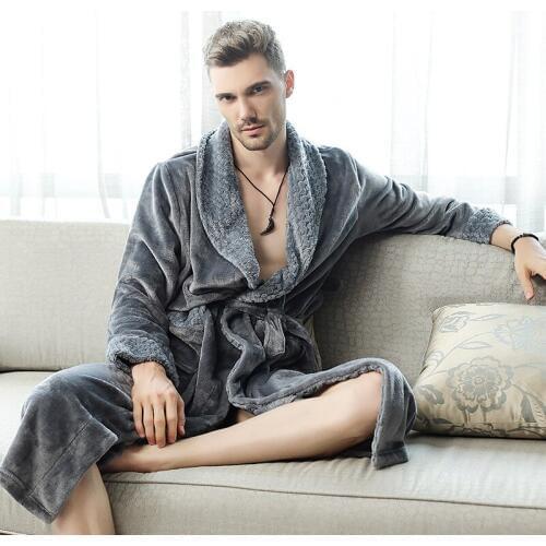 Morning Gown Man Sleeping wear Flannel Stitching Nightgown Autumn/winter Long XL Thick men/women Couple Pajamas Bathrobe