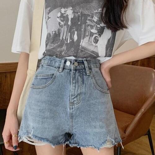 In 2021, The New High-waist, Loose, Straight, Wide-legged A-word Wild, Slim and Hole Hot Pants Ins Tide