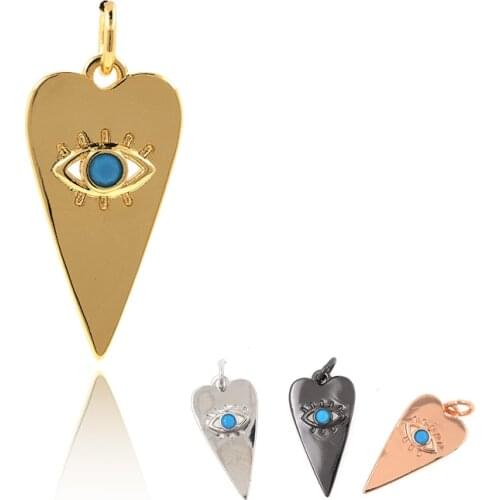 Heart-Shaped Evil Eye Pendant Necklace Charm Brass Zircon Eyes DIY Bracelet Earring Accessories
