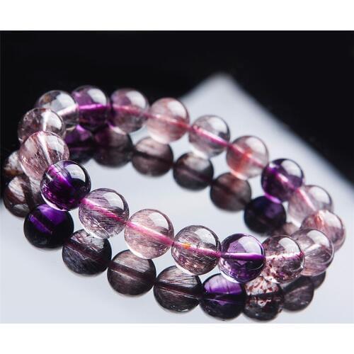 Just One 11mm Natural Purple Hair Needle Rutilated Quartz Super 7 Seven Round Beads Melody Stone Crystal Stretch Charm Bracelets