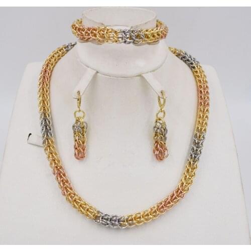 High Quality Dubai 3color Gold color Jewelry Set For Women african beads jewlery fashion necklace set earring jewelry