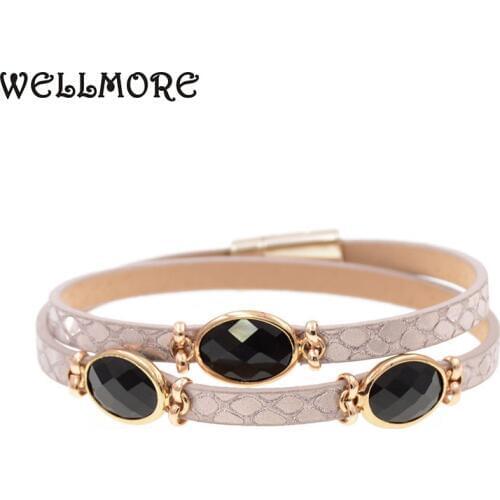 WELLMORE women bracelets trendy leather bracelet Inlaid crystal charm bracelets for women fashion bracelets wholesale