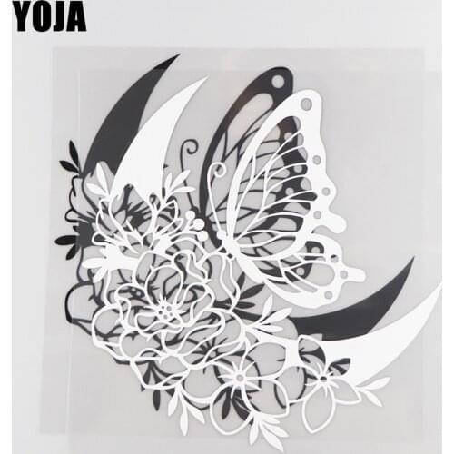 YOJA 18.1×18.6CM Vinyl Cartoon Animals Beautiful Butterfly Pattern Car Stickers Decal Black/Silve0r 19C-0168