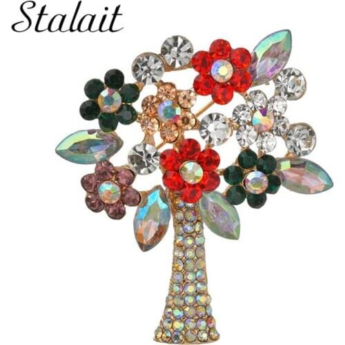 Women Inlaid Color Pin Crystal Flower Christmas Tree Silk Scarf Buckle Brooch Pins Jewelry Dress Sweater Accessories New Arrival