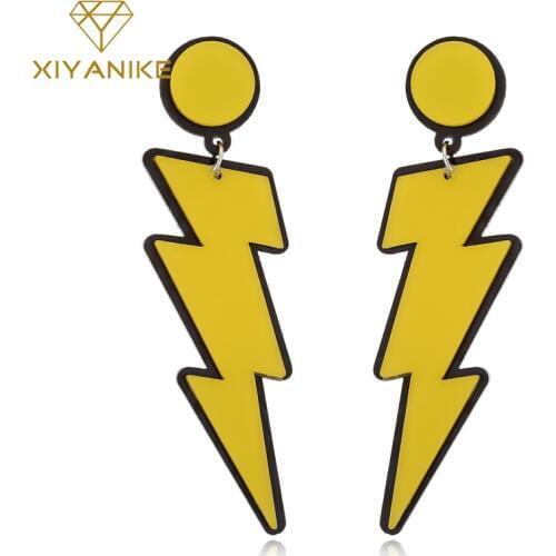 XIYANIKE Big Yellow White Rose Simple Lightning Acrylic Long Drop Earrings For Women Pendientes Punk Night Club Jewelry E1859