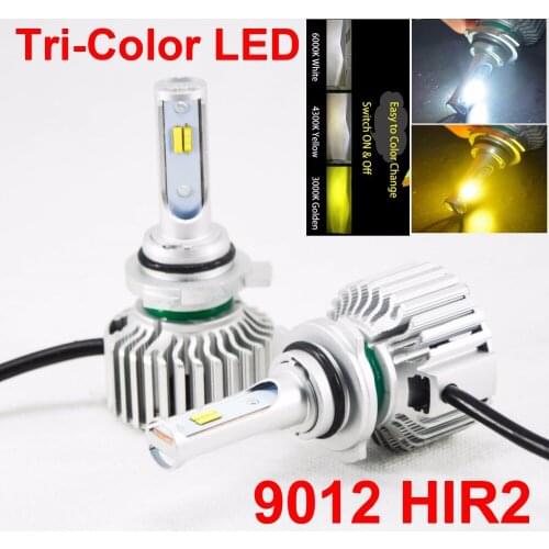 1 Set 9012 HIR2 60W 8000LM Tri-Color LED Headlight CSP Chips Golden Yellow White 3K 4.3K 6K Driving Fog Rainy Snowy Lamps Bulbs