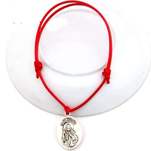 Hot ! 1pcs Adjustable Bracelets Red Waxes rope Zinc Alloy San Judas Charm Adjustable Bracelet B-31