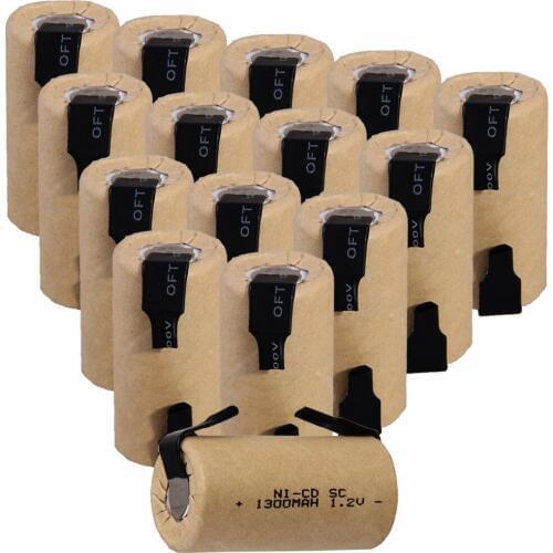 15 pcs SC battery 4.25cm*2.2cm 1300mah 1.2V NICD SUBC batteries real capacity for power tools for BOSCH for DEWALT for CASALS