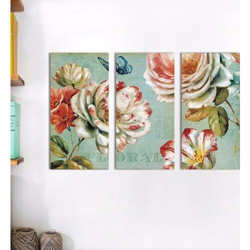 3pcs/set Red white flowers decoration butterfly Rose letters Canvas Painting flower wall Art living room printed decor unframed