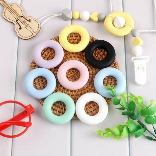 Kovict 5Pcs Donuts Silicone Beads Round Silicone Teether Baby Teething Ring 43mm Food Grade Necklace Toy Baby Products