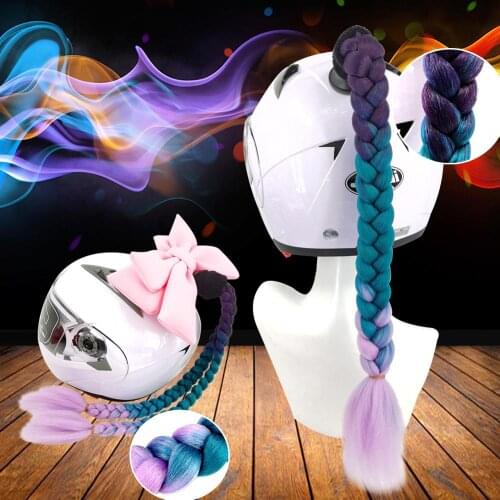 Car Motorcycle Helmet Braid Woman Motocross Full Face Off Road Helmet Decor Sucker Dual Pigtail Ponytail Braids Cosplay Styling