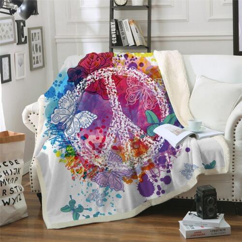 Watercolor Butterfly Velvet Plush Throw Blanket Colorful Sherpa Blanket for Bed Sofa Peace Design Thin Quilt