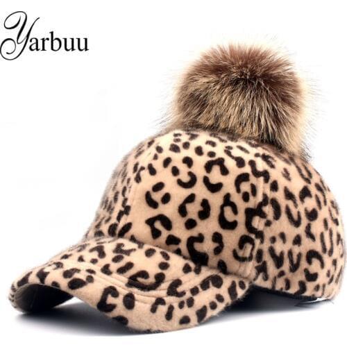 [YARBUU] brand new baseball caps 2018 winter cap for women Faux Fur pompom ball Leopard cap children Casual Snapback hat cap