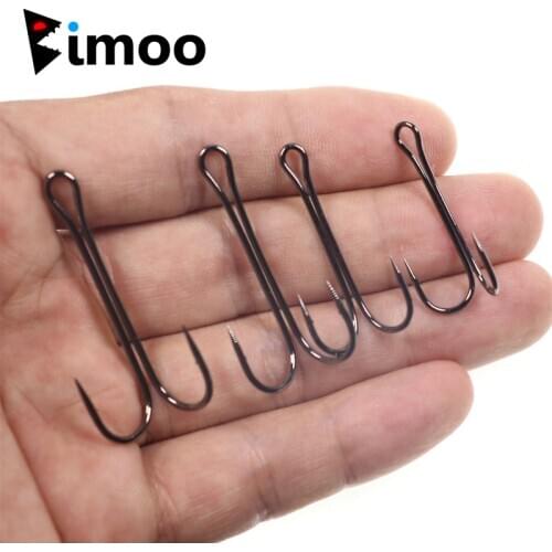 Bimoo 10pcs High Carbon Steel Double Hook Fly Tying Hooks Saltwater Fishing Salmon Fly Hook #1 #2 #4 #6