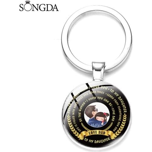 I love You To My Daughter Pattern Keychain I Love Dad Art Photo Dome Glass Car Key Chain Metal Holder Ring For Dad Jewelry Gifts