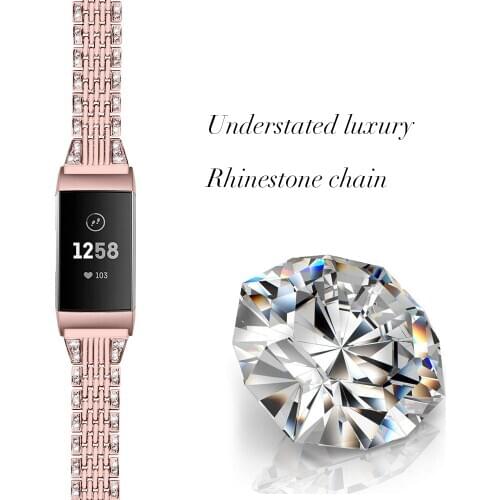 For Fitbit Charge 3 Band zinc alloy Metal Wrist Strap Replacement Rhinestone Bracelet Belt for Fitbit Charge 4 Replacement strap