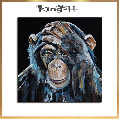 Home Decorative Art Hand painted Monkey Oil Painting On Canvas Living Room Wall Paintings Thinking Orangutan Animal Pictures
