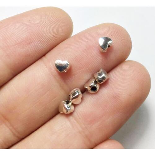 Eruifa 50pcs 4mm Mini Heart Spacer Beads necklace,earring bracelet jewelry DIY handmade Burnished silver