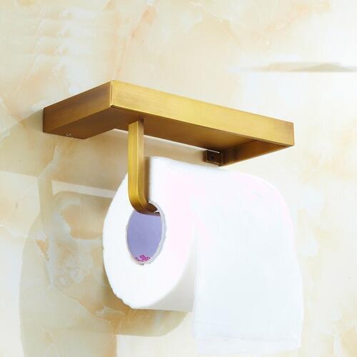 European Bathroom antique paper roll holder creative, WC/kitchen paper holders with shelf, Brass toilet paper holder vintage