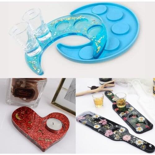 Moon Shape Candlestick Silicone Mould for Diy Handmade Crystal Epoxy Resin Moon Wine Glass Tray Mold Home Decoration Newest