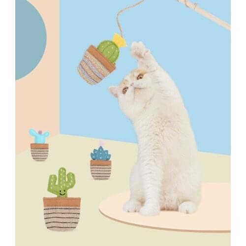 Kitten Clothes Interactive Teaser Toy Cactus Fluffy Long Rod with Bell Play Funny Cat Toys Plush Pet Toys Fairy Wand