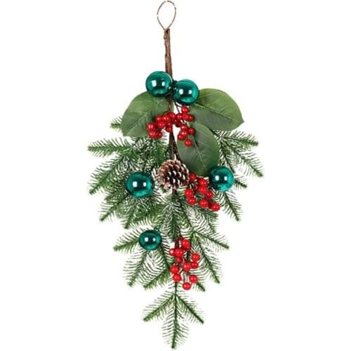24 Inch Artificial Pine Christmas Wreath With Berries, Pine Cones And Blue Ball Ornaments For Indoor & Wall Home Decor