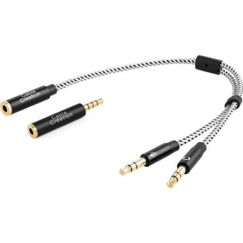 Headset Splitter Cable 3.5mm Female to 2 Dual 3.5mm Male Audio Y Splitter Cable with 3.5mm Audio Jack CTIA to OMTP Adapter