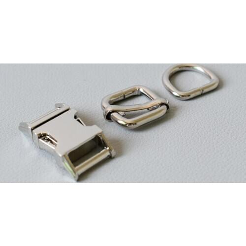 100 suit （metal buckle+adjust buckle+D ring set) retailing plated metal 15mm diy pet collar leash parts accessories-silver