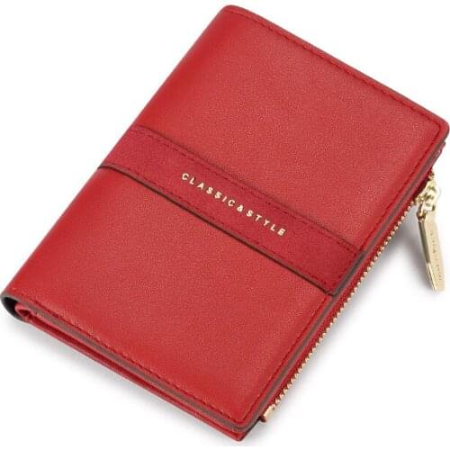 Womens Wallet New Europe Style Thin Small Two Fold Zipper Bag Ladies Patchwork Short Wallet Female Purse Soft Leather Clutch