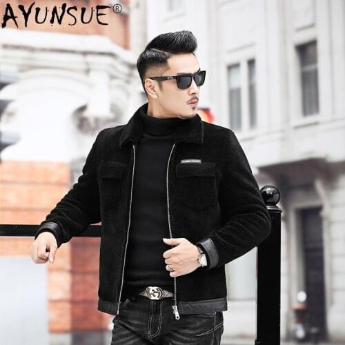 AYUNSUE Autumn and Winter Jacket Men Clothing Real Wool Fur Coat Sheep Shearing Embroidery Jackets Mens Chaqueta Hombre LXR936