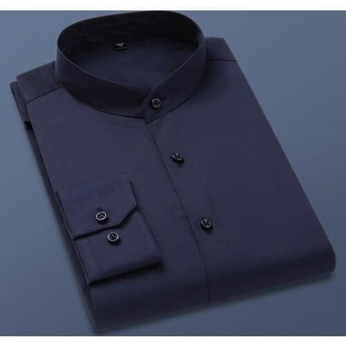 BROWON Brand Autumn Long Sleeve Formal Men Shirt 100% Cotton Shirt Stand Collar Slim Fit Business Work Shirt Men Oversized 5XL