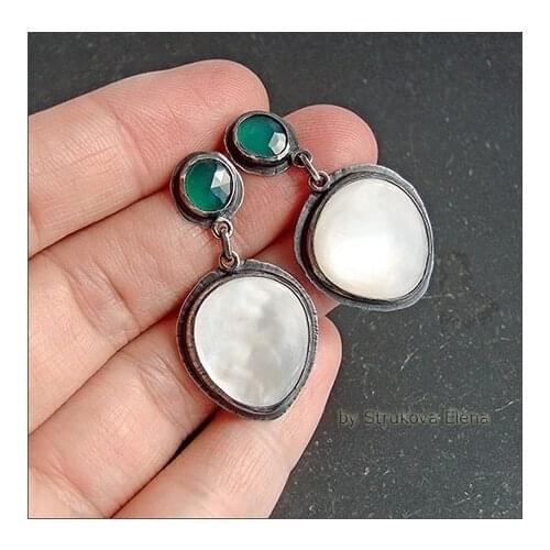 2020 new silver green rose Agate Earrings, emerald emerald earrings, Turquoise Earrings, fashionable new earrings