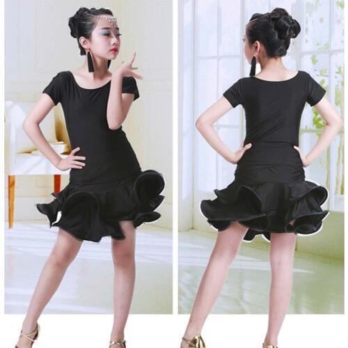 2020 New Girls Ballroom Latin Dance Dresses For Sale Cha Cha Rumba Samba Jive Short Sleeves Children Teen Latino Party Dress